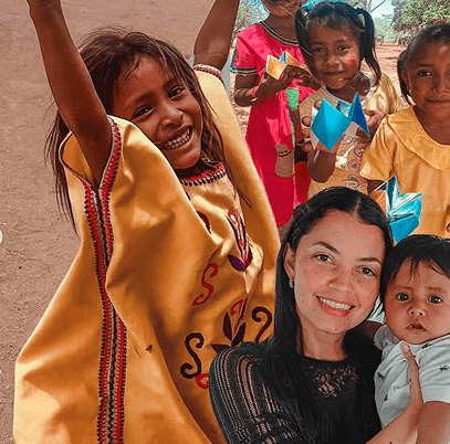 Niños de la comunidad wayú recibiendo la ayuda de la misión