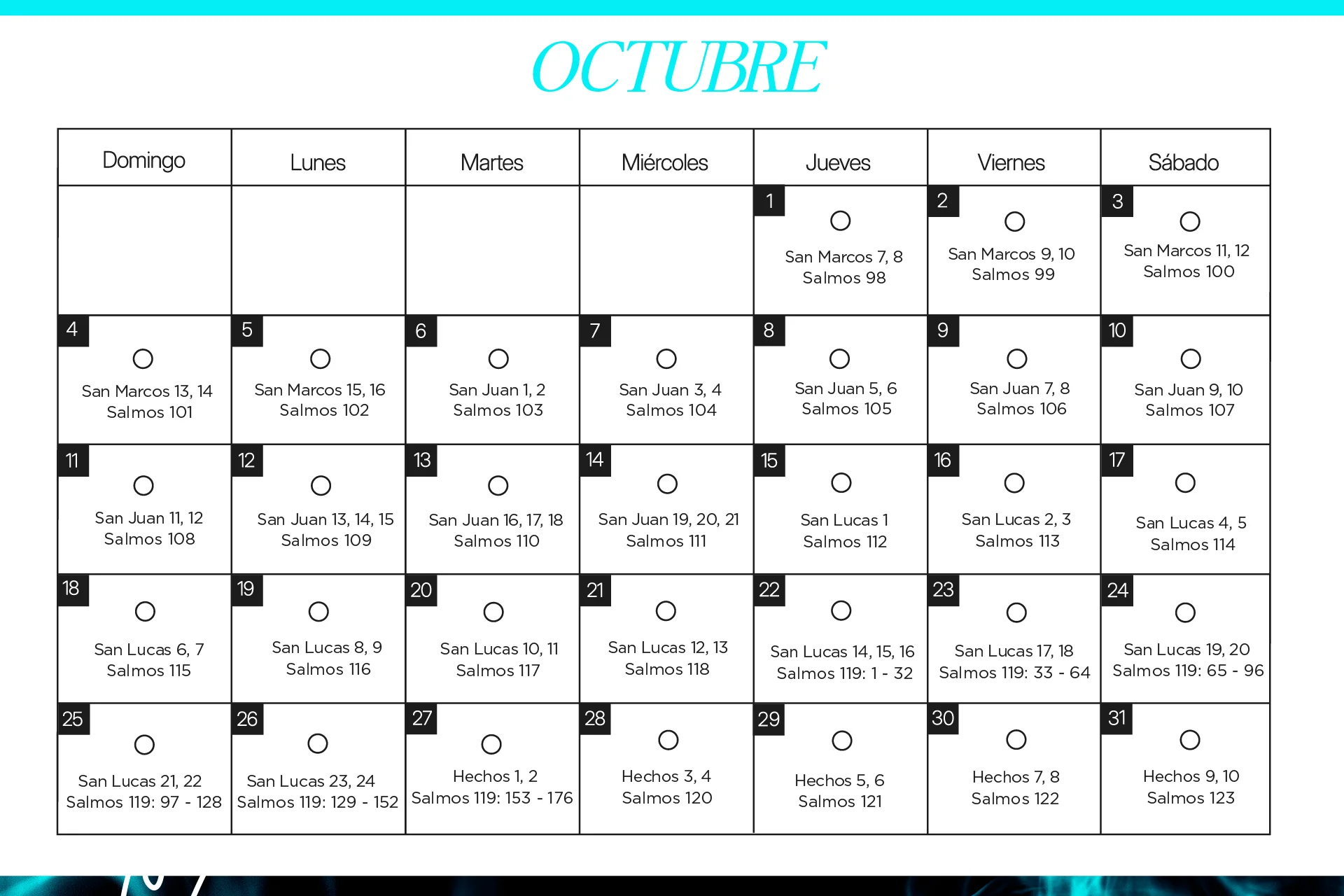 Calendario de lecturas del mes